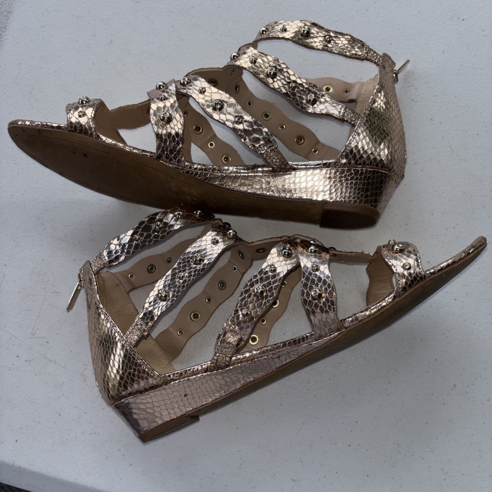 Sam Edelman Gold Beaded Demi-Wedge Gold Gladiator Sandals Size 12 - Picture 9 of 10